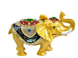 Decorative Elephant with Trinket Box I Pakistani Artisan Design I Decoration Piece Accent I Metal Stone Decor