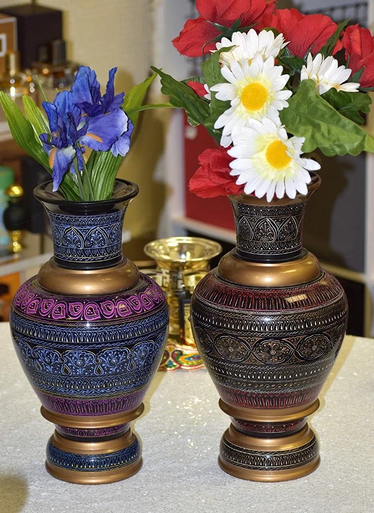 Medium Laquer Art Vase - Pink and Blue I Lauqer art Craft Decorative Accent I handpainted handcrafted I Sheesham Wood ( RoseWood) I Pakistani Artisan Design