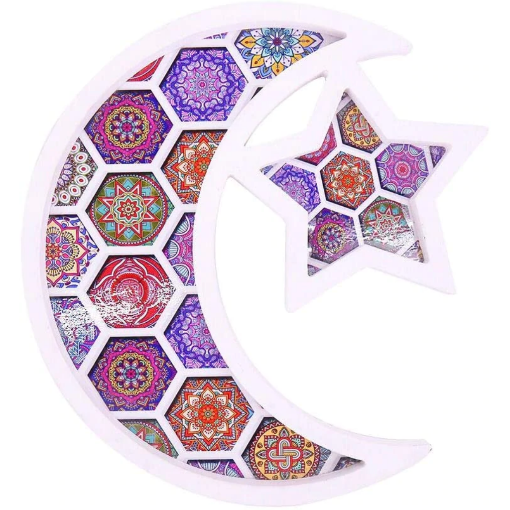 Wooden Eid Mubarak, Ramadan Kareem, Moon Star Shape Dessert Tray