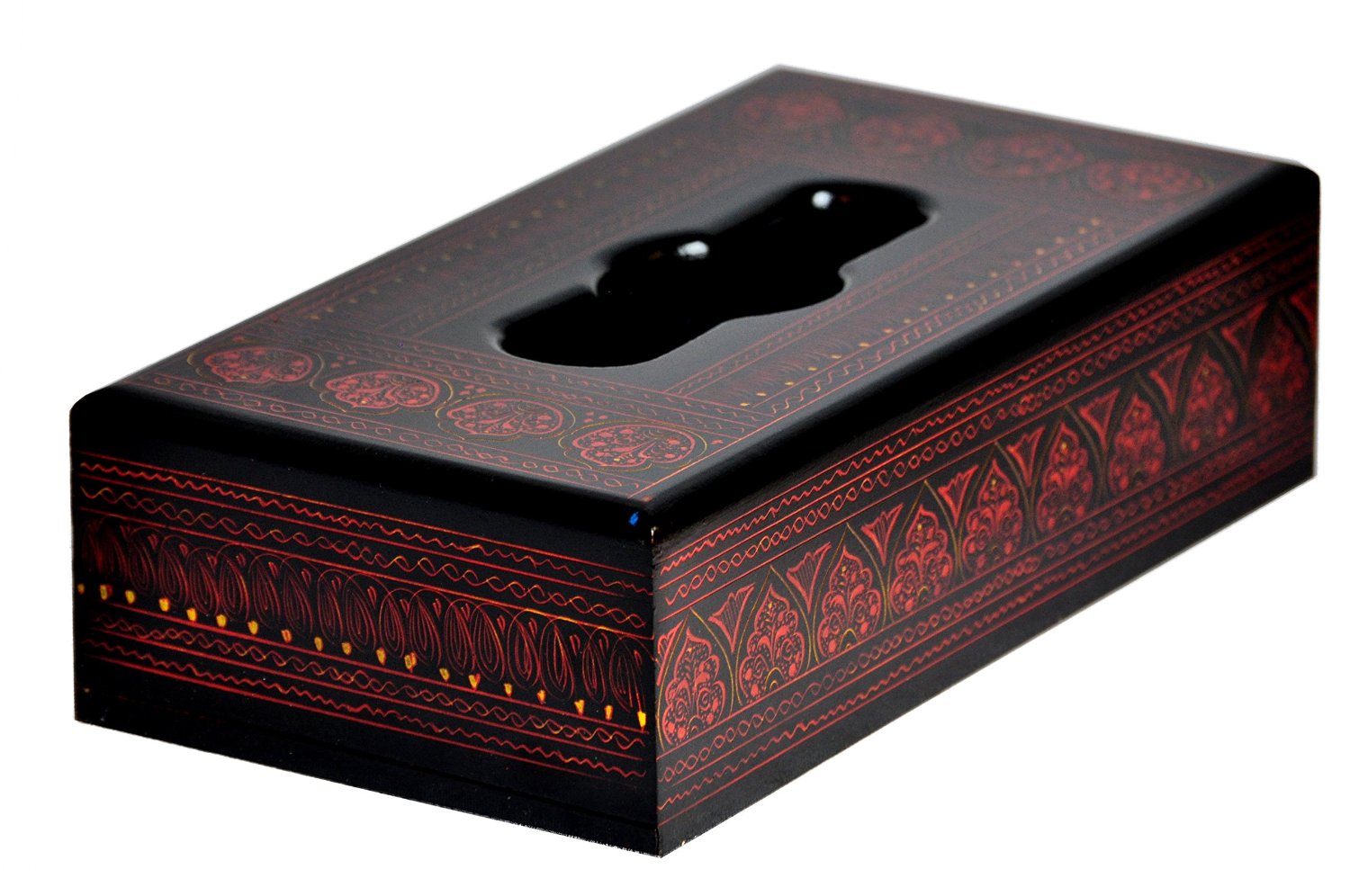 Tissue box - Red I lauqer art Craft Decorative Accent I handpainted handcrafted I Sheesham Wood ( RoseWood) I Pakistani Artisan Design