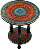 Blue and Red Table - 24 inch I Handcrafted Round Table for Living Room or End Table for Bedroom Beautiful Gift for Home Invitations I Nakshi Art