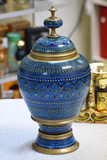 Large Laquer Art Vase with Lid - Blue I Lauqer art Craft Decorative Accent I handpainted handcrafted I Sheesham Wood ( RoseWood) I Pakistani Artisan Design