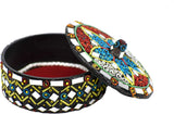 Decorative Bowl with Lid Shisha Moti Beads and Mirror Work Decorated with Mirror Mosaics [6 inches]