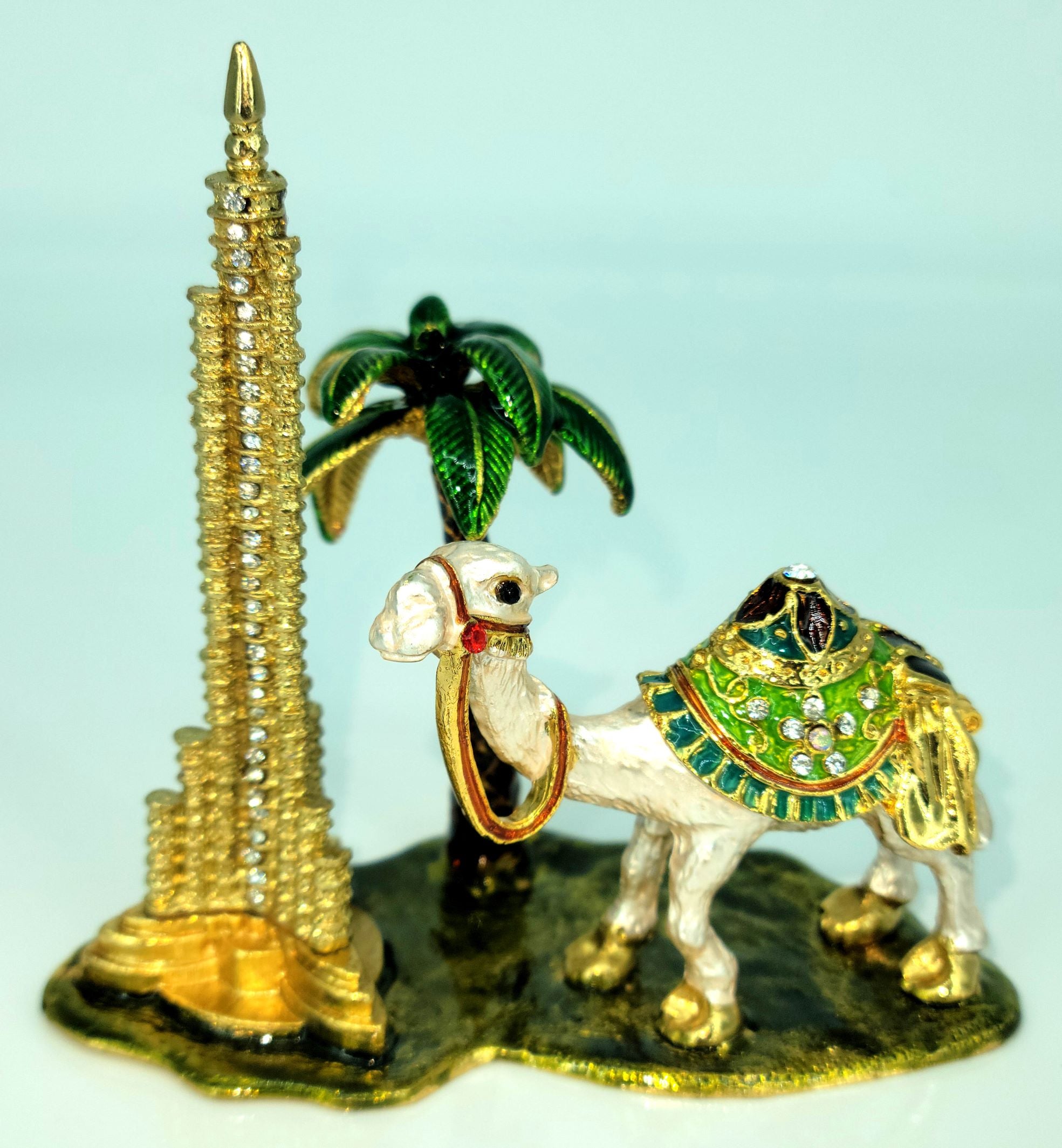 Camel with Burj Khalifa and palm tree Decor I Pakistani Artisan Design I Decoration Piece Accent I Metal Stone Decor