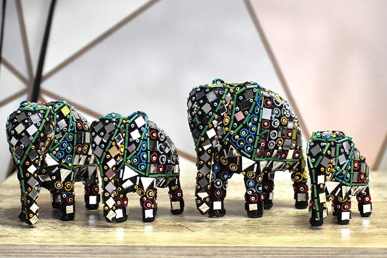 Elephant set of 4 Shisha Moti Craft Table Top Decorative Accent