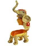 Medium Elephant with Red heart Trinket Box Decoration Piece I Pakistani Artisan Design I Decoration Piece Accent I Metal Stone Decor