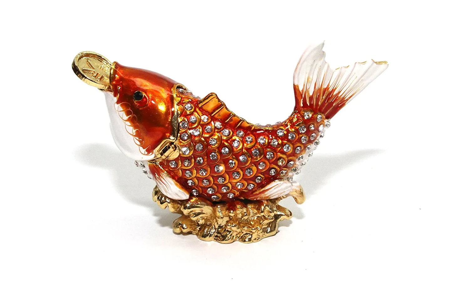 Fish 24K Gold Trinket Jewelry Box with Swarovski Crystal I Hand-made I Pakistani Artisan Design I Decoration Piece Accent I Metal Stone Decor