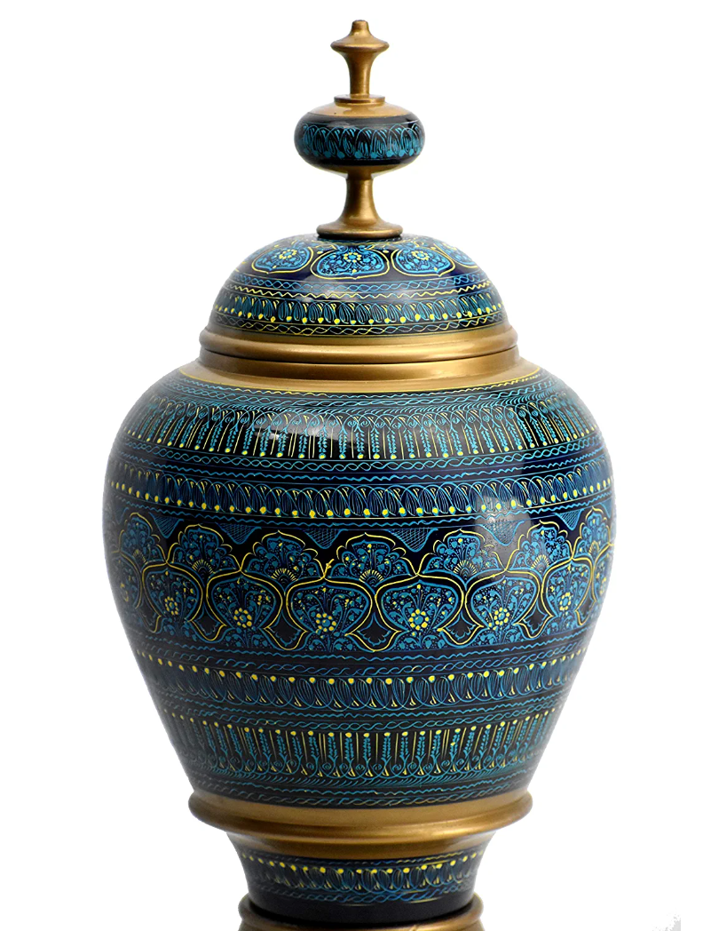 Large Laquer Art Vase with Lid - Green I Lauqer art Craft Decorative Accent I handpainted handcrafted I Sheesham Wood ( RoseWood) I Pakistani Artisan Design