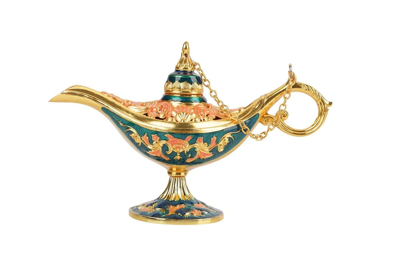 Metal Aladdin Genie Lamps Legend Aladdin Magic Lamp - Green I Large I Pakistani Artisan Design I Decoration Piece Accent