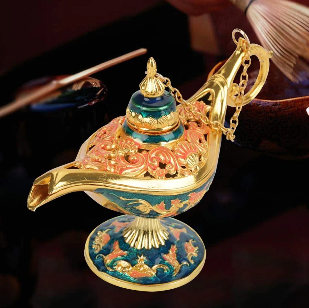 Metal Aladdin Genie Lamps Legend Aladdin Magic Lamp - Green I Large I Pakistani Artisan Design I Decoration Piece Accent