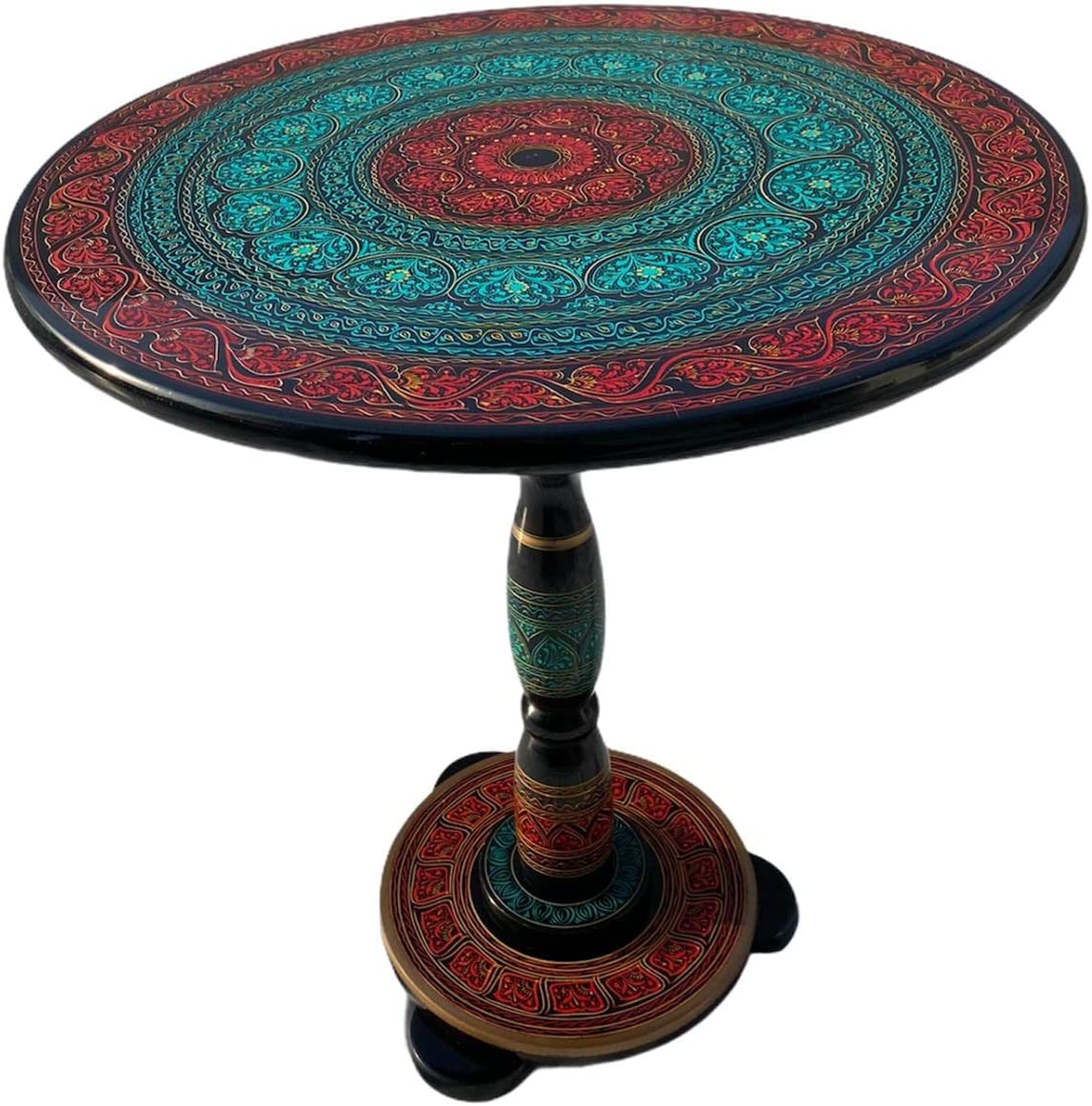 Green and Red Table - 18 inch I Handcrafted Round Table for Living Room or End Table for Bedroom Beautiful Gift for Home Invitations I Nakshi Art