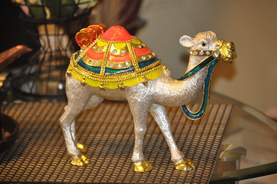 Decorative Silver Plated Xtra Large Camel trinket Box I 10x8in I Pakistani Artisan Design I Decoration Piece Accent I Metal Stone Decor