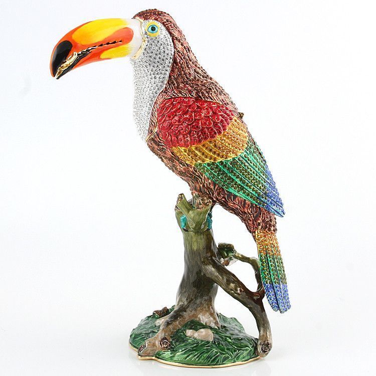 10.5" Tall Bejeweled Toucan Bird on Tree Branch Trinket Box