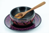 Lacquer Art Soup Bowl with Spoon and Plate I Lacquer art Craft Decorative Accent I handpainted handcrafted I Sheesham Wood ( RoseWood) I Pakistani Artisan Design