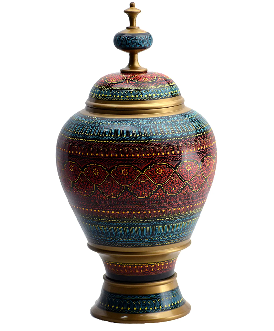 Large Laquer Art Vase with Lid - Red I Lauqer art Craft Decorative Accent I handpainted handcrafted I Sheesham Wood ( RoseWood) I Pakistani Artisan Design