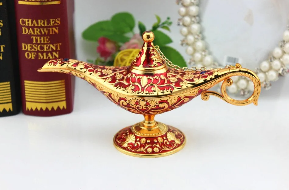 Metal Aladdin Genie Lamps Legend Aladdin Magic Lamp - Red I Medium I Pakistani Artisan Design I Decoration Piece Accent