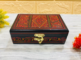 Small Laquer Art Mini Jewelry Box -  Red I Lauqer art Craft Decorative Accent I handpainted handcrafted I Sheesham Wood ( RoseWood) I Pakistani Artisan Design