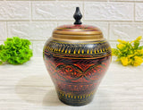 Medium Laquer Art Vase with Lid - Black I lauqer art Craft Decorative Accent I handpainted handcrafted I Sheesham Wood ( RoseWood) I Pakistani Artisan Design