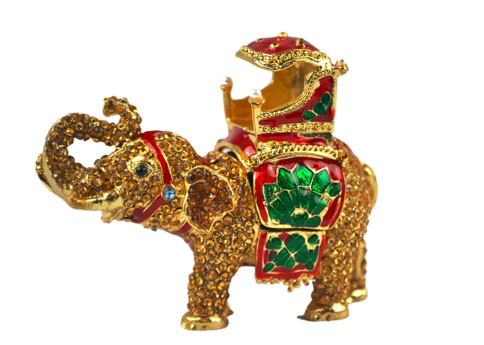 Decorative Small Elephant with Trinket Box I Pakistani Artisan Design I Decoration Piece Accent I Metal Stone Decor