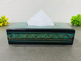 Laquer art Tissue Box - Green I Lauqer art Craft Decorative Accent I handpainted handcrafted I Sheesham Wood ( RoseWood) I Pakistani Artisan Design