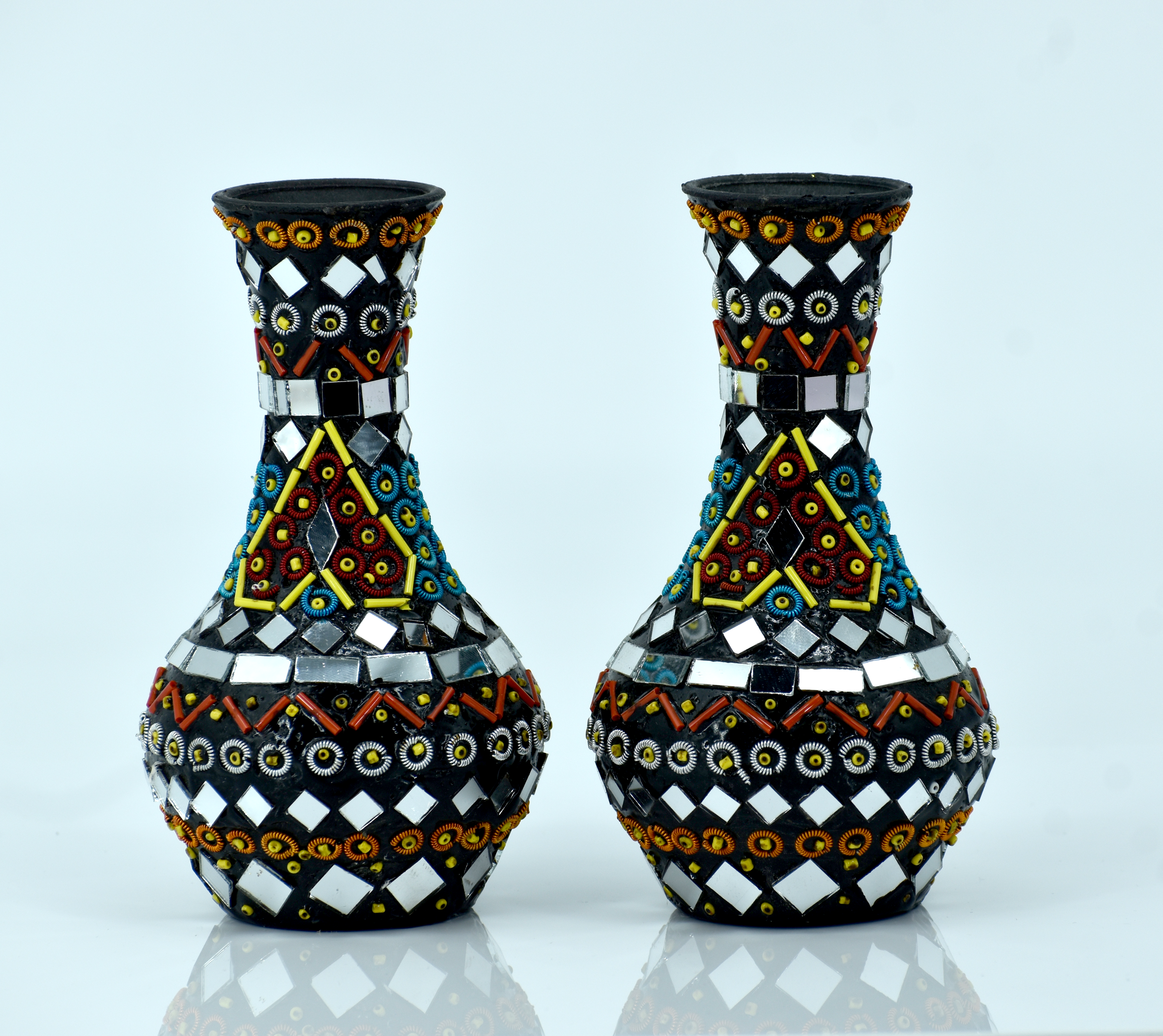 Vase Set of 2 Shisha Moti Craft Table top Decorative Accent [8 Inches]
