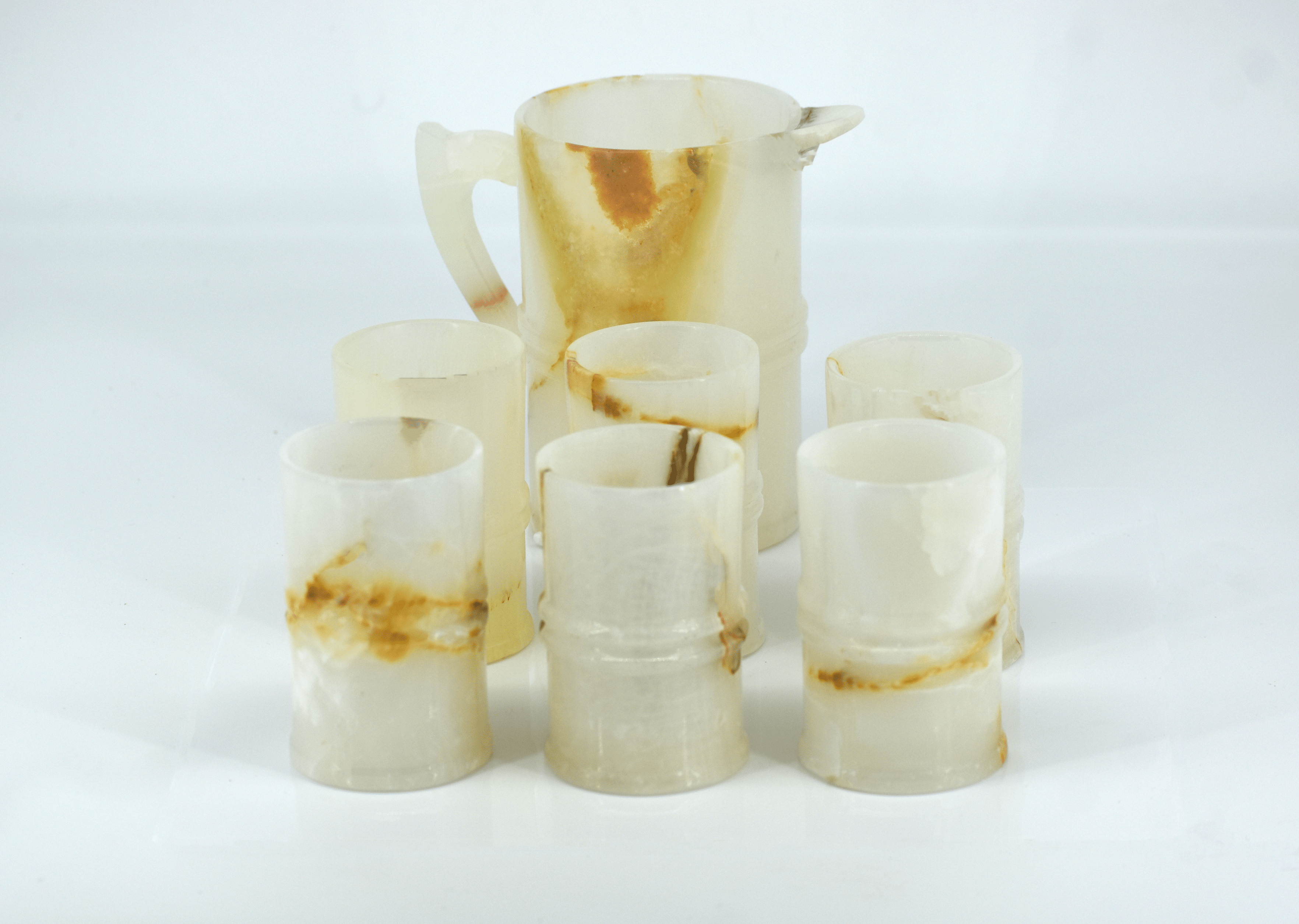 Onyx Marble 7 piece water Set with 1 pitcher and 6 glasses - 11 Inches